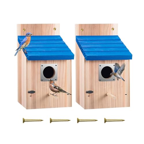 BOPIES Vogelhaus Witterungsbeständig Holz Wasserdicht Vögel Home & Outdoor Feeder Vogelfreundlich & Geeignet for Blausänger, Zaunkönige, Finken, Schwalben(2 pcs) von BOPIES