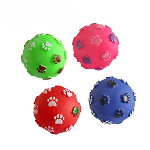 BOQUN Hundespielzeug, quietschend, für kleine Hunde, Gummi, Kauspielzeug, Welpenspielzeug, Hundespielzeug, Haustier-Fußabdruckball, 1 Stück, zufällige Farbe von BOQUN