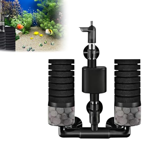 Aquarium Schwammfilter, Aquariumfilter Interner mit Wasserpumpe, Elektrischer Aquarium Filter, Leiser Tauchschaum Doppelschwammfilter, Einstellbarer Luftheber Filter Aquarium, Doppelfiltration von BORDEAG
