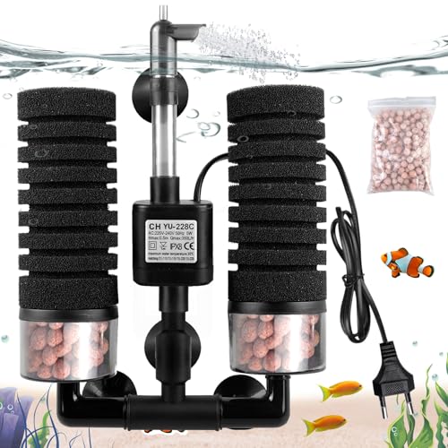 Aquarium Schwammfilter, Leise Schaumfilte, Aquariumfilter Mit Filterkugel, Elektrischer Aquarium Filter, Leiser Tauchschaum Doppelschwammfilter, Aquarium Filter Für Biologische Mechanische Filterung von BORDEAG