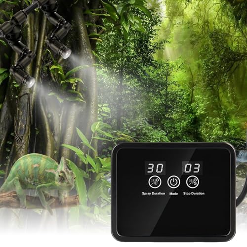 BORDEAG Beregnungsanlage Terrarium, Intelligentes Reptilien Benebelungssystem, Luftbefeuchter Terrarium, Reptilien-Luftbefeuchter Sprühdüsen 360 ° Verstellbare Für Amphibien Reptilien Pflanzen von BORDEAG