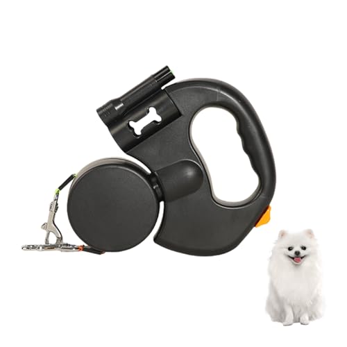 Doppelte Einziehbare Hundeleine, 3 M Hundeleine Doppelleine, Automatische Hund Versenkbar Leine, Rollleine Hundeleine mit LED Licht, Doppelköpfe Hundeleine für Katzen Kleine Hunde (Schwarz) von BORDEAG