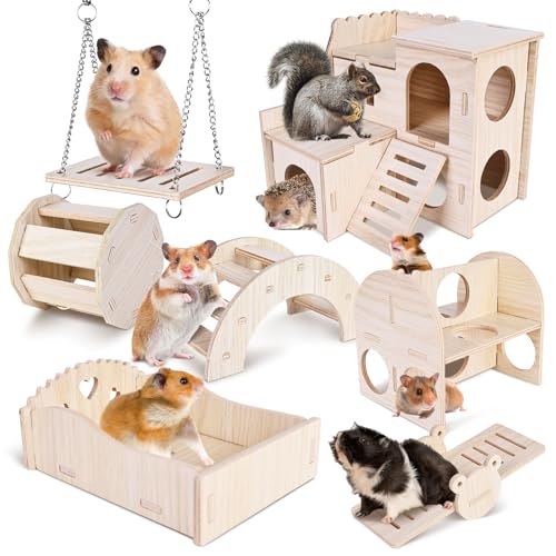 Hamster Spielzeug Haus Hamsterkäfig Zubehör: 7 Stück DIY Holz Hamster Kauspielzeug, Meerschweinchen Spielzeug Hamsterrad Brücke Schaukel Hamster Haus für Rennmäuse Ratten Zwerghamster Chinchilla Hamster Spielzeug Haus Hamsterkäfig Zubehör: 7 Stück DIY Holz Hamster Kauspielzeug, Meerschweinchen Spielzeug Hamsterrad Brücke Schaukel Hamster Haus für Rennmäuse Ratten Zwerghamster Chinchilla von BORDEAG