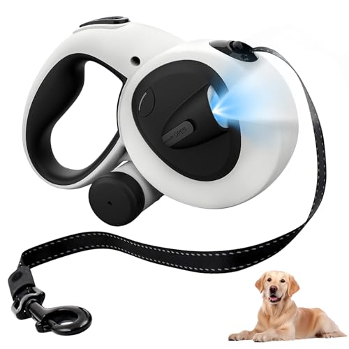 Hundeleine 5m, Rollleine für Hunde, Einziehbare Hundeleine mit Kotbeutelhalter, LED-Licht, Anti-Rutsch-Griff, Schnellbremsknopf, Laufleine für Kleine & Große Hunde bis 50kg von BORDEAG