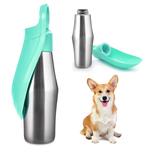 Hundetrinkflasche Für Hund, 750ml Edelstahl Trinkflasche Hunde, 180°Faltbar Hundetrinkflasche, Tragbare Wasserflasche für Hunde, Edelstahl Hundetrinkflasche Für Spazieren, Parks, Camping (Grün, A) von BORDEAG