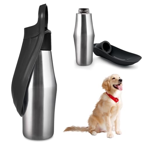 Hundetrinkflasche Für Hund, 750ml Edelstahl Trinkflasche Hunde, 180°Faltbar Hundetrinkflasche, Tragbare Wasserflasche für Hunde, Edelstahl Hundetrinkflasche Für Spazieren, Parks, Camping (Schwarz, A) von BORDEAG