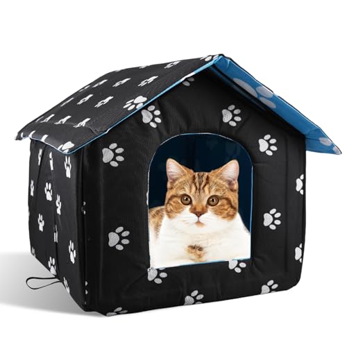 Katzenhaus, Waschbar Faltbar Katzenhöhle für Haustiere aus Oxford, Hundehöhle mit Abnehmbarem Kissen, Katzenhaus für Draussen für Haustierprodukte im Innen und Außenbereich (40×38×35 cm, Schwarz) Katzenhaus, Waschbar Faltbar Katzenhöhle für Haustiere aus Oxford, Hundehöhle mit Abnehmbarem Kissen, Katzenhaus für Draussen für Haustierprodukte im Innen und Außenbereich (40×38×35 cm, Schwarz) von BORDEAG