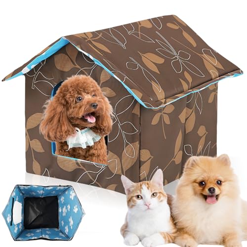 Katzenhaus Für Draußen Winterfest Wasserdicht, Katzenhaus Outdoor, Warm Faltbare Pet Tierheim Für Katzen, Katzenhöhle, Katzenbett Mit Abnehmbarem Kissen Für Streuner Haustiere (Braun, Quadrat) von BORDEAG