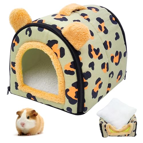 Meerschweinchen Höhle, Meerschweinchen Bett Mit Abnehmbarem Kissen, Waschbar Kaninchenhöhle Kuschelhöhle, Meerschweinchens Haus, Meerschweinchenbett Für Meerschweinchens Frettchen Chinchilla (Grün, A) von BORDEAG