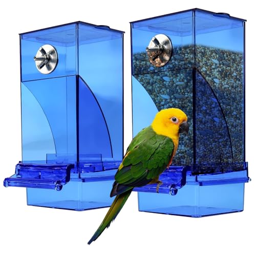2 Stück Automatischer Futterspender Vogel Transparent, Automatischer Vogelfutterautomat Für Käfig, Acryl Futterautomat Papageien, Transparentes Acryl Vogelfutterhaus Für Vögel Wellensittiche(Blau) von BORDEAG