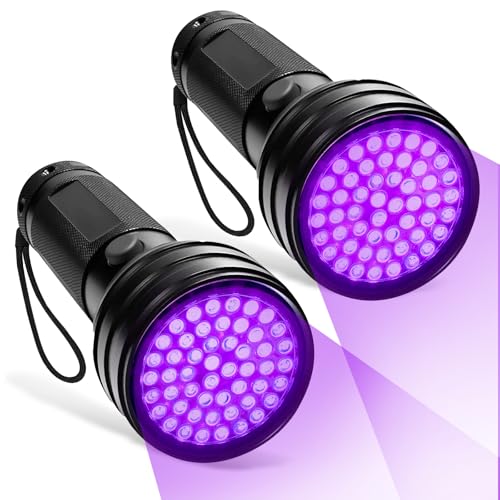 UV Taschenlampe 51 LEDs,2 Stück Schwarzlicht Taschenlampe,Mini UV Lampe 395nm,Haustiere Urin-Detektor,Schwarzlichtlampe,Ultraviolettes Licht für Heimtierurindetektoren Geldscheinprüfer Bernsteinsuche von BORDEAG