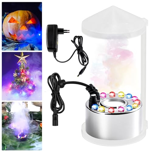 Ultraschall Vernebler, Ultraschall Nebelmaschine 12 LED, Nebler Ultraschalls Vernebler, Mist Maker Wassernebler Fogger Mit Abnehmbarem Spritzschutz, Ultraschallnebler Für Springbrunnen Teich (Silber) Ultraschall Vernebler, Ultraschall Nebelmaschine 12 LED, Nebler Ultraschalls Vernebler, Mist Maker Wassernebler Fogger Mit Abnehmbarem Spritzschutz, Ultraschallnebler Für Springbrunnen Teich (Silber) von BORDEAG