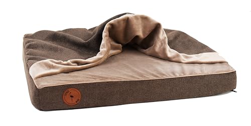 BORN2REST Hundebett Mittelgroße Hunde, Bettmatte Orthopädische Matratze für Hunde, Hundebett Flauschig Haustierbett mit Kapuze, Rutschfestes Waschbar, Reißverschluss Matten (Braun, 85 x 70 x 10 cm) von BORN2REST
