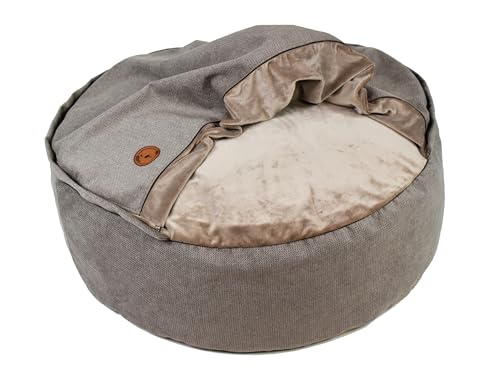 BORN2REST Hundebett für Mittelgroße und Kleine Hunde, Flauschiges Katzenbett Mit Kapuze, Rutschfestes Waschbares Haustierbett, Rundes Hundebett, Gute Qualität aus der EU (Beige, 90 x 30 cm) von BORN2REST