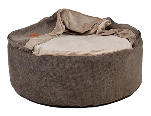 BORN2REST Hundebett für Mittelgroße und Kleine Hunde, Flauschiges Katzenbett Mit Kapuze, Rutschfestes Waschbares Haustierbett, Rundes Hundebett, Gute Qualität aus der EU (Braun, 90 x 30 cm) von BORN2REST