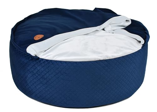 BORN2REST Hundebett für Mittelgroße und Kleine Hunde, Flauschiges Katzenbett Mit Kapuze, Rutschfestes Waschbares Haustierbett, Rundes Hundebett, Gute Qualität aus der EU (Dunkelblau, 90 x 30 cm) von BORN2REST