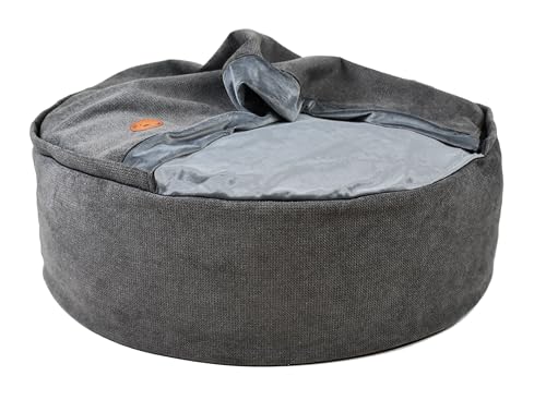 BORN2REST Hundebett für Mittelgroße und Kleine Hunde, Flauschiges Katzenbett Mit Kapuze, Rutschfestes Waschbares Haustierbett, Rundes Hundebett, Gute Qualität aus der EU (Graphite, 90 x 30 cm) von BORN2REST