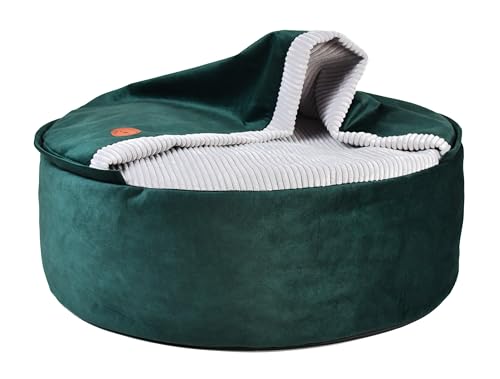 BORN2REST Hundebett für Mittelgroße und Kleine Hunde, Flauschiges Katzenbett Mit Kapuze, Rutschfestes Waschbares Haustierbett, Rundes Hundebett, Gute Qualität aus der EU (Grün, 90 x 30 cm) von BORN2REST