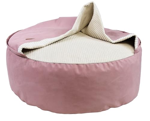 BORN2REST Hundebett für Mittelgroße und Kleine Hunde, Flauschiges Katzenbett Mit Kapuze, Rutschfestes Waschbares Haustierbett, Rundes Hundebett, Gute Qualität aus der EU (Rosa, 90 x 30 cm) von BORN2REST