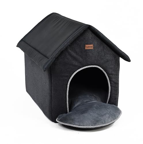 Hundehütte für kleine Hunde, Hundehaus Katzenhaus mit waschbaren Kissen, warme und komfortabel, Stoffzwinger für Hunde, Hochwertige EU-Produktion (Anthrazit, 38 x 48 cm) von BORN2REST