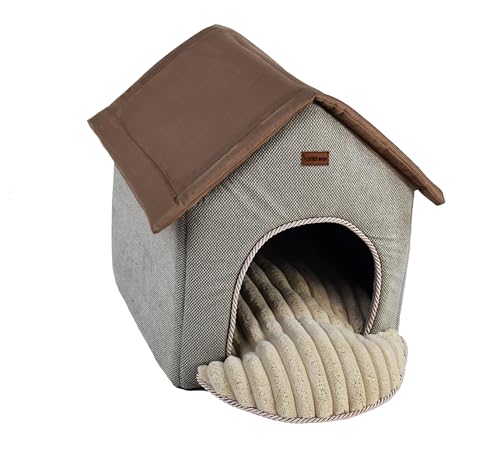 Hundehütte für kleine Hunde, Hundehaus Katzenhaus mit waschbaren Kissen, warme und komfortabel, Stoffzwinger für Hunde, Hochwertige EU-Produktion (Beige, 38 x 48 cm) von BORN2REST