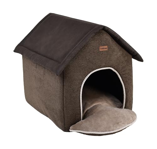 Hundehütte für kleine Hunde, Hundehaus Katzenhaus mit waschbaren Kissen, warme und komfortabel, Stoffzwinger für Hunde, Hochwertige EU-Produktion (Braun, 38 x 48 cm) von BORN2REST