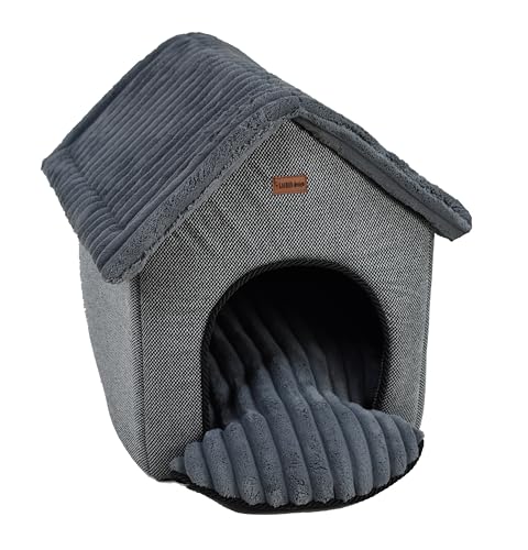 Hundehütte für kleine Hunde, Hundehaus Katzenhaus mit waschbaren Kissen, warme und komfortabel, Stoffzwinger für Hunde, Hochwertige EU-Produktion (Graphite, 38 x 48 cm) von BORN2REST