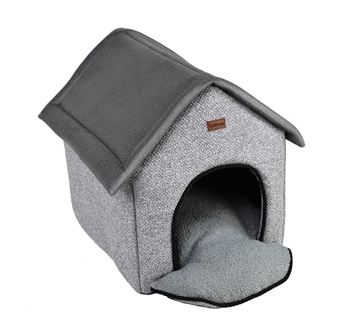 Hundehütte für kleine Hunde, Hundehaus Katzenhaus mit waschbaren Kissen, warme und komfortabel, Stoffzwinger für Hunde, Hochwertige EU-Produktion (Grau, 38 x 48 cm) von BORN2REST