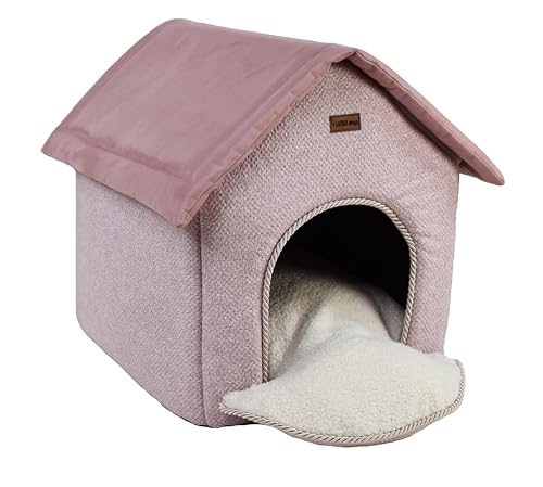 Hundehütte für kleine Hunde, Hundehaus Katzenhaus mit waschbaren Kissen, warme und komfortabel, Stoffzwinger für Hunde, Hochwertige EU-Produktion (Rosa, 38 x 48 cm) von BORN2REST