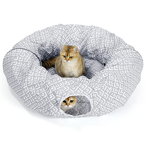 BORPEIN Katzenspieltunnel, Katzenbett für den Innenbereich, Crinkle Collapsble Soft Cat Tunnel Tube Toy Pet Play Bed Indoor (Grau) von BORPEIN