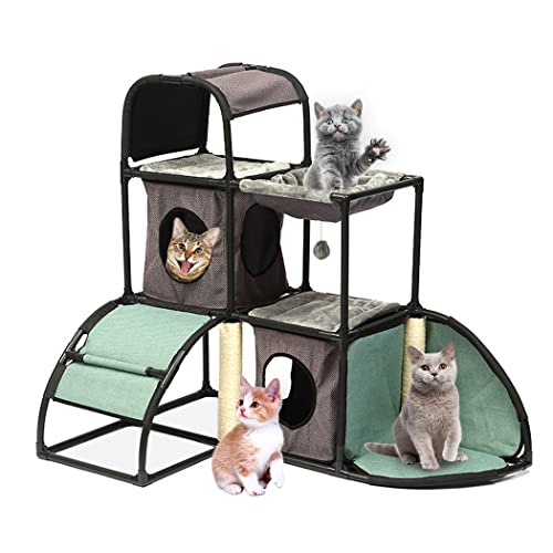 BORUIMA Katzenhäuser für große Katzen Super Stabil Katzenmöbel mit Kratzstämmen Hängematte Katzendschungel mit extra dickem Kunststoffrohr und bequemem Flanell, gemütliche Sitzstangen (Grau) von BORUIMA