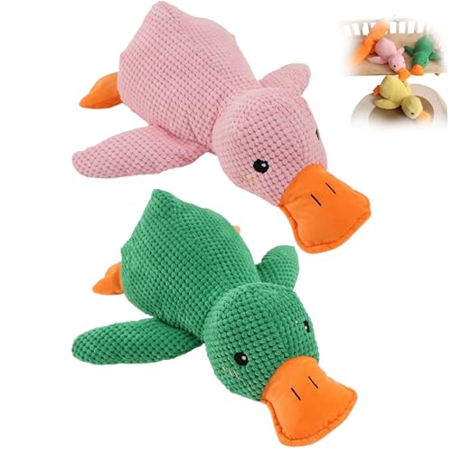 BOSONS The Mellow Dog Calming Duck Dog Toy, 2024 New Stuffed Duck Dog Toy, Cutated Calming Pillow for Dogs, Cute No Stuffing Duck with Soft Squeaker, Dog Stuffed Animals Chew Toy (Green+Pink) von BOSONS