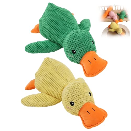 BOSONS The Mellow Dog Calming Duck Dog Toy, 2024 New Stuffed Duck Dog Toy, Cutated Calming Pillow for Dogs, Cute No Stuffing Duck with Soft Squeaker, Dog Stuffed Animals Chew Toy (Yellow+Green) von BOSONS
