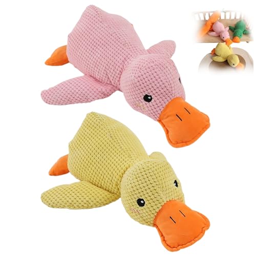 BOSONS The Mellow Dog Calming Duck Dog Toy, 2024 New Stuffed Duck Dog Toy, Cutated Calming Pillow for Dogs, Cute No Stuffing Duck with Soft Squeaker, Dog Stuffed Animals Chew Toy (Yellow+Pink) von BOSONS