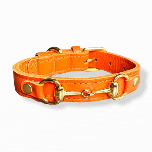 Princess Grace Hundehalsband, Leder, handgefertigt, Größe S, Orange von BOSS DOG DODO