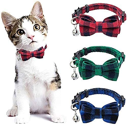BOSSETY 3PC Halsband Hund 19–31 cm, Katzen Halsbänder, Haustier Halsband Mit Fliege und Glocke,Verstellbar, kariert, weich und langlebig, süßes Sicherheitshalsband BOSSETY 3PC Halsband Hund 19–31 cm, Katzen Halsbänder, Haustier Halsband Mit Fliege und Glocke,Verstellbar, kariert, weich und langlebig, süßes Sicherheitshalsband von BOSSETY