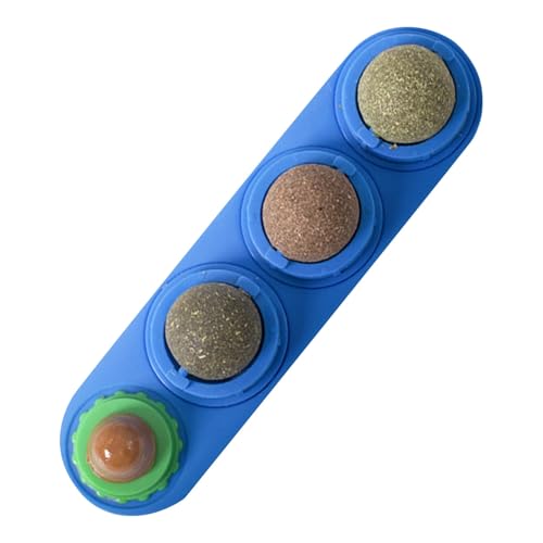 BOSSETY 4 Stück Katzenminze Balls Spielzeug für Katze, Katzenminze Wandroller für Katzenlecken, Essbar Rotierende Katzenminze Bälle Gesunde Natürliche Katzenleckerli, Drehbare Katzenminze Ball (Blau) von BOSSETY