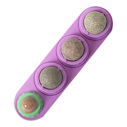 BOSSETY 4 Stück Katzenminze Balls Spielzeug für Katze, Katzenminze Wandroller für Katzenlecken, Essbar Rotierende Katzenminze Bälle Gesunde Natürliche Katzenleckerli, Drehbare Katzenminze Ball (Lila) von BOSSETY