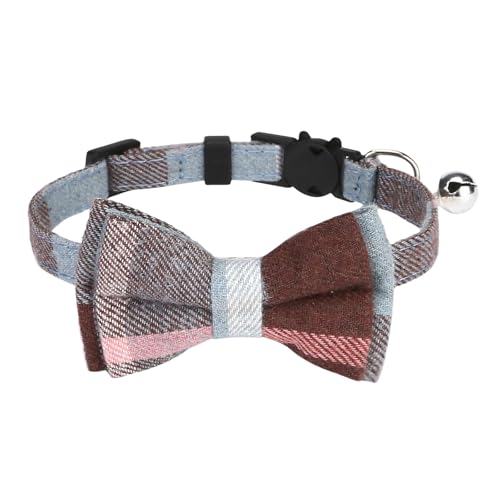BOSSETY Halsband Hund 18–28 cm, Katzen Halsbänder, Haustier Halsband Mit Fliege und Glocke, Verstellbar, kariert, weich und langlebig, süßes Sicherheitshalsband (A) von BOSSETY