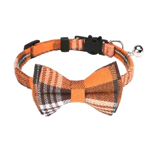 BOSSETY Halsband Hund 18–28 cm, Katzen Halsbänder, Haustier Halsband Mit Fliege und Glocke, Verstellbar, kariert, weich und langlebig, süßes Sicherheitshalsband (C) von BOSSETY