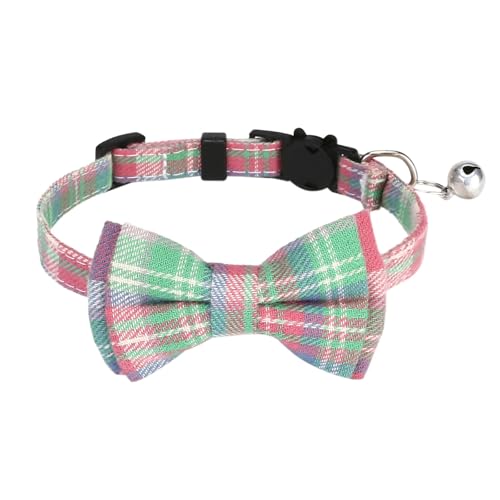 BOSSETY Halsband Hund 18–28 cm, Katzen Halsbänder, Haustier Halsband Mit Fliege und Glocke, Verstellbar, kariert, weich und langlebig, süßes Sicherheitshalsband (D) von BOSSETY
