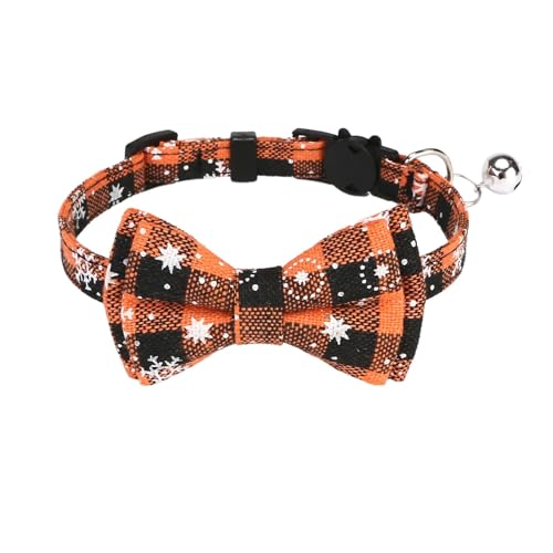 BOSSETY Halsband Hund 18–28 cm, Katzen Halsbänder, Haustier Halsband Mit Fliege und Glocke, Verstellbar, kariert, weich und langlebig, süßes Sicherheitshalsband (E) von BOSSETY
