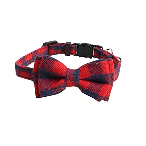 BOSSETY Halsband Hund 18–28 cm Verstellbar, Katzen Halsbänder, Haustier Halsband Mit Fliege und Glocke, Kariert, weich und langlebig, süßes Sicherheitshalsband, 8 Farben erhältlich (A) von BOSSETY