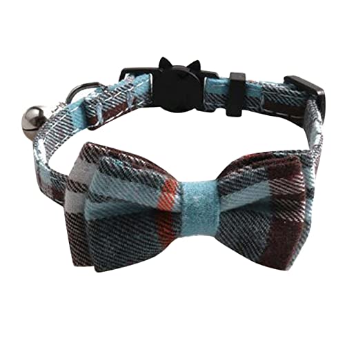 BOSSETY Halsband Hund 18–28 cm Verstellbar, Katzen Halsbänder, Haustier Halsband Mit Fliege und Glocke, Kariert, weich und langlebig, süßes Sicherheitshalsband, 8 Farben erhältlich (D) von BOSSETY