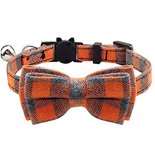 BOSSETY Halsband Hund 18–28 cm Verstellbar, Katzen Halsbänder, Haustier Halsband Mit Fliege und Glocke, Kariert, weich und langlebig, süßes Sicherheitshalsband, 8 Farben erhältlich (F) von BOSSETY