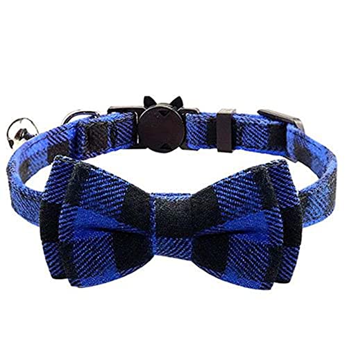 BOSSETY Halsband Hund 18–28 cm Verstellbar, Katzen Halsbänder, Haustier Halsband Mit Fliege und Glocke, Kariert, weich und langlebig, süßes Sicherheitshalsband, 8 Farben erhältlich (G) von BOSSETY