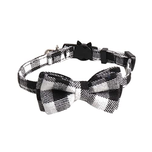 BOSSETY Halsband Hund 18–28 cm Verstellbar, Katzen Halsbänder, Haustier Halsband Mit Fliege und Glocke, Kariert, weich und langlebig, süßes Sicherheitshalsband, 8 Farben erhältlich (H) von BOSSETY