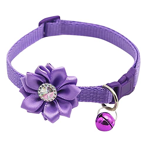 BOSSETY Halsband Hund 19–32 cm, Katzen Halsbänder, Hundehalsband mit Blume und Glöckchen, Verstellbar, kariert, weich und langlebig, süßes Sicherheitshalsband (Lila) von BOSSETY