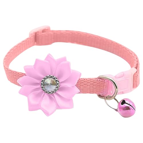 BOSSETY Halsband Hund 19–32 cm, Katzen Halsbänder, Hundehalsband mit Blume und Glöckchen, Verstellbar, kariert, weich und langlebig, süßes Sicherheitshalsband (Rosa) von BOSSETY