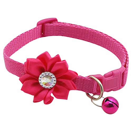 BOSSETY Halsband Hund 19–32 cm, Katzen Halsbänder, Hundehalsband mit Blume und Glöckchen, Verstellbar, kariert, weich und langlebig, süßes Sicherheitshalsband (Rot) von BOSSETY